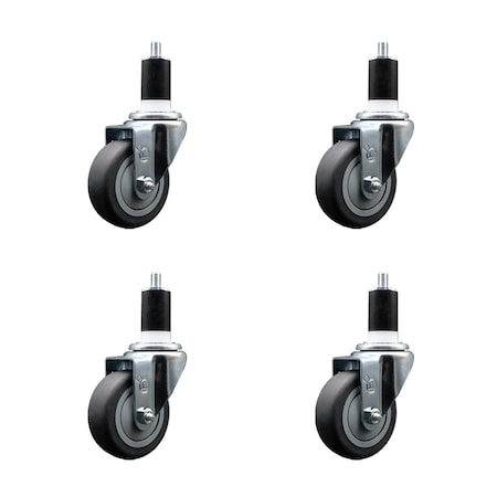 Service Caster 3.5'' SS Thermoplastic Rubber Wheel Swivel 1-1/2'' Expanding Stem Caster Set, 4PK SCC-SSEX20S3514-TPRB-112-4
